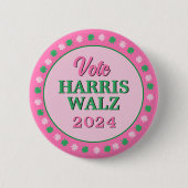Roze groene klaver 2024 Stem Harris Walz Ronde Button 5,7 Cm (Voorkant)