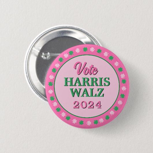 Roze groene klaver 2024 Stem Harris Walz Ronde Button 5,7 Cm (Voorkant /achterkant)