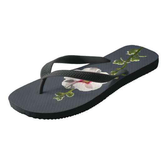 Roze groene langgroene bladeren op donkergrijs teenslippers (Schuin)