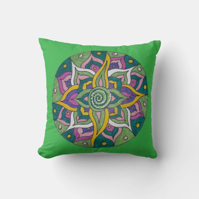 Roze/groene lotus mandala kussensloop kussen (Voorkant)