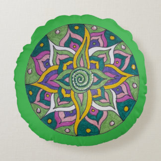 Roze/groene Lotus Mandala Ronde Worp Kussen