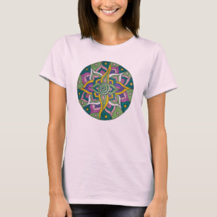 Roze/Groene Lotus Mandala T-shirt