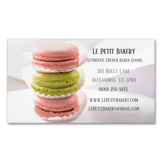 Roze Groene Macarons Food Pastry Chef Bakkerij Bak Magnetisch Visitekaartje (Voorkant)