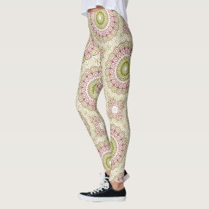 Roze & Groene Mandala Kaleidoscoop Medaillon Bloem Leggings
