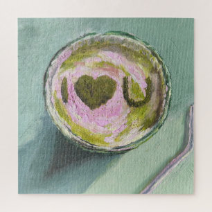 Roze Groene Matcha Love Tea Art Modern Stilleven B Legpuzzel