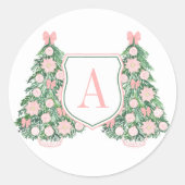 Roze Groene Monogram Kerstboom Enveloppe Zegel (Voorkant)