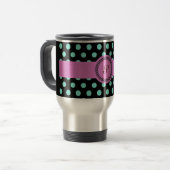 Roze groene monogram polkadot zwart reisbeker (Voorkant links)