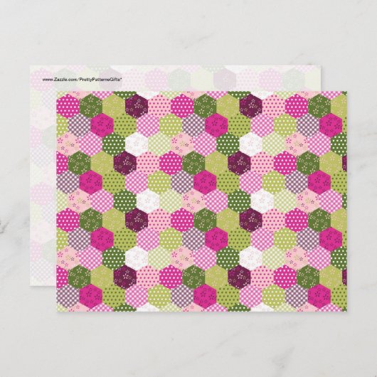 roze groene multiculturele patchwork Quilt Design Briefkaart (Voorkant / Achterkant)
