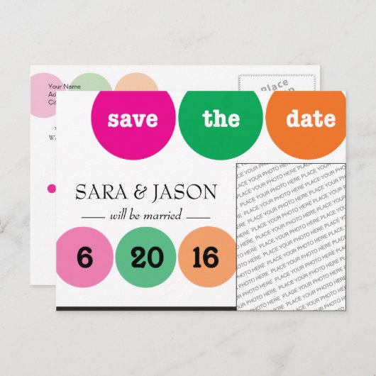 Roze, groene, Oranje cirkels Bewaar de datum Aankondigingskaart (Voorkant / Achterkant)