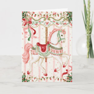 Roze Groene Paard Draaimolen Kerstmis Kaart