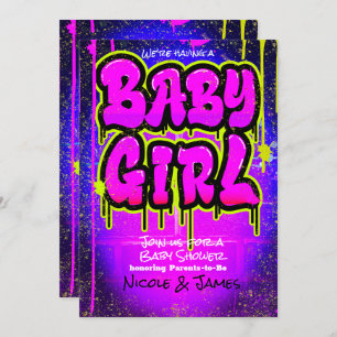 Roze groene Paarse verf Baby shower meisje Kaart