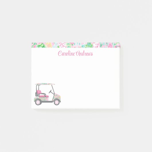 Roze & Groene Palm Beach Golf Winkelwagen Geperson Post-it® Notes (Voorkant)