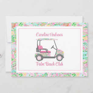 Roze & Groene Palm Beach Golfkar Gepersonaliseerd Bedankkaart