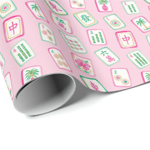 Roze & Groene Palm Beach Mahjong Tegels Cadeaupapier