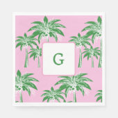 Roze Groene Palm Tree Preppy Zomer Strand Monogram Servet (Voorkant)