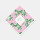 Roze Groene Palm Tree Preppy Zomer Strand Monogram Servet (Hoek)