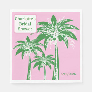 Roze Groene Palm Tree Vrijgezellenfeest Aangepaste Servet