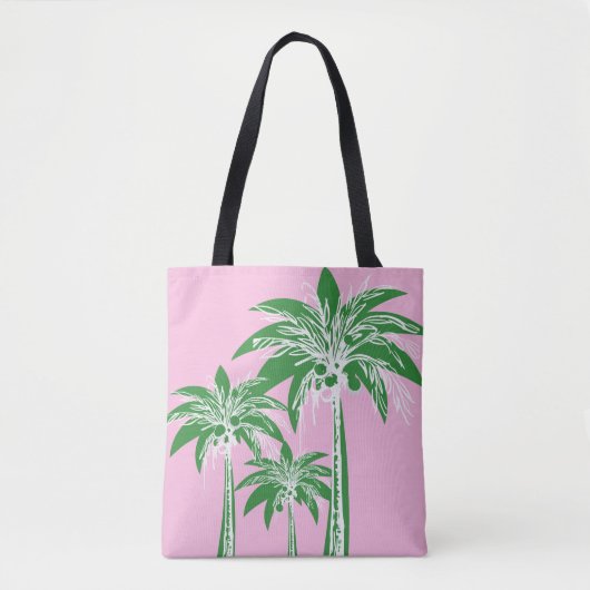 Roze Groene Palmboom Preppy Girly Beach Draagtas (Voorkant)