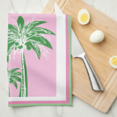 Roze Groene Palmboom Preppy Kuststrand Theedoek (Quarter Fold)