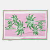 Roze Groene Palmboom Preppy Kuststrand Theedoek (Horizontaal)