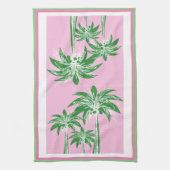 Roze Groene Palmboom Preppy Kuststrand Theedoek (Verticaal)
