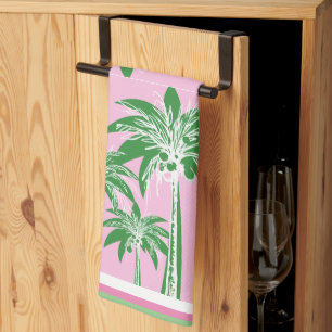 Roze Groene Palmboom Preppy Kuststrand Theedoek