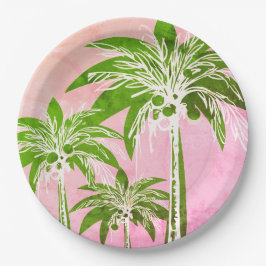 Roze Groene Palmboom Preppy Ombre Waterverf Papieren Bordje