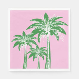 Roze Groene Palmboom Preppy Zomer Strand Tropisch Servet