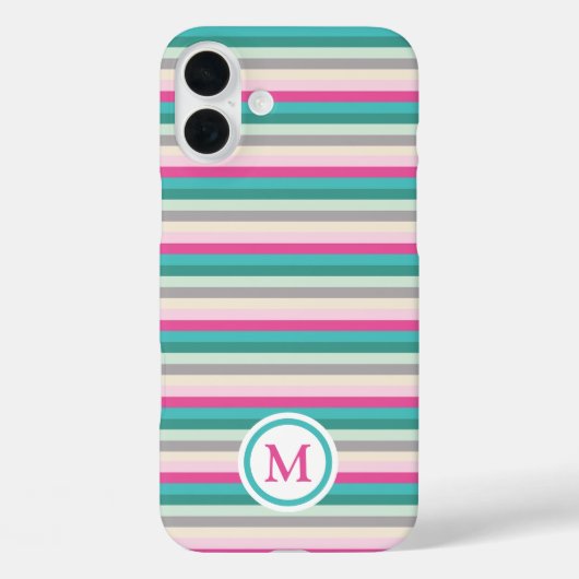 Roze groene pasta Striped Monogram Case-Mate iPhone Case (Achterkant)