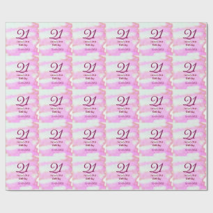 Roze groene pastel 21e verjaardag eenvoudige naam cadeaupapier