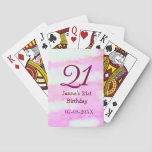 Roze groene pastel 21e verjaardag eenvoudige naam pokerkaarten