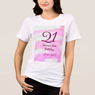 Roze groene pastel 21e verjaardag eenvoudige naam Tri-Blend shirt
