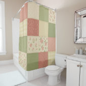 Roze Groene Patchwork Quilt Rustieke Boerderij Blo Douchegordijn (In situ)