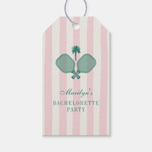 Roze Groene Pickleball Bachelorette Party Bedankt Cadeaulabel (Voorkant)