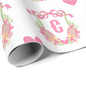 Roze & Groene Pickleball Paddles Monogram Crest Cadeaupapier (Rol Hoek)