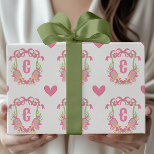 Roze & Groene Pickleball Paddles Monogram Crest Cadeaupapier