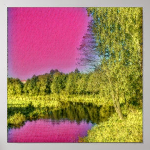 Roze Groene Platteland Landschap Poster