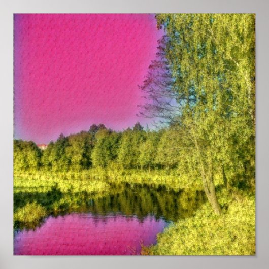 Roze Groene Platteland Landschap Poster (Voorkant)