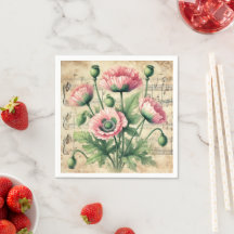 Roze & Groene Poppies Bladmuziek Decoupage