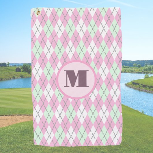Roze groene preppy argyle aangepaste monogram dame golfhanddoek