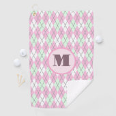Roze groene preppy argyle aangepaste monogram dame golfhanddoek (Insitu)