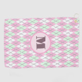 Roze groene preppy argyle aangepaste monogram dame golfhanddoek (Horizontaal)