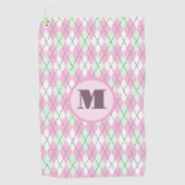Roze groene preppy argyle aangepaste monogram dame golfhanddoek (Voorkant)