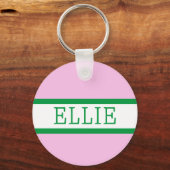 Roze Groene Preppy Gepersonaliseerde Rugzak Label Sleutelhanger (Voorkant)
