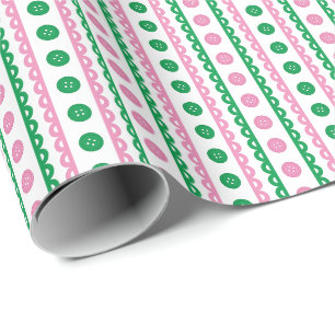 Roze & Groene Preppy Gestreepte Ambacht- en Naaika Cadeaupapier