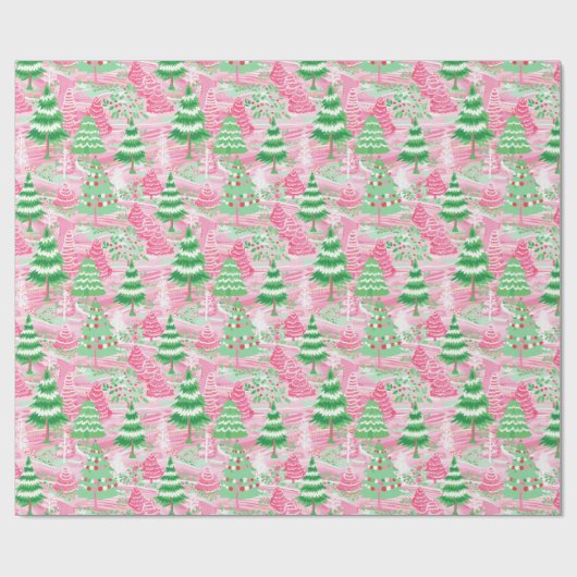 Roze & Groene Preppy Kerstcadeau Verpakkingspapier Cadeaupapier (Vlak)