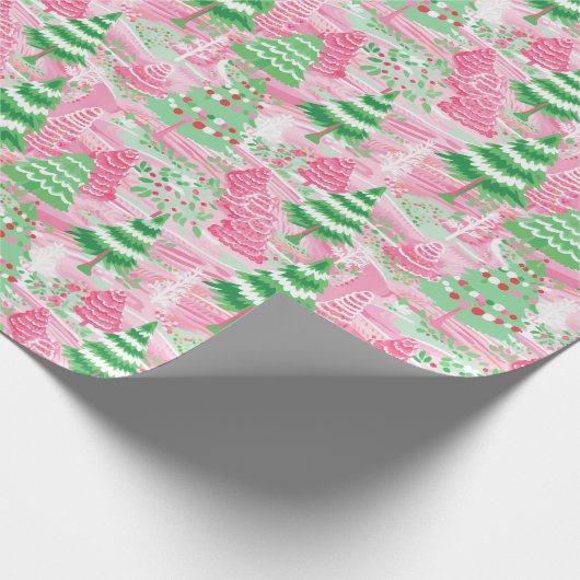 Roze & Groene Preppy Kerstcadeau Verpakkingspapier Cadeaupapier (Hoek)