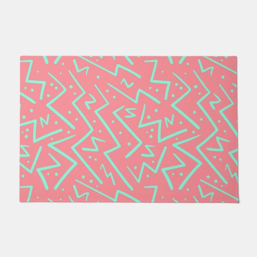 Roze & Groene Retro Psychedelische Ontwerp Deurmat (Voorkant)