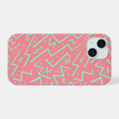 Roze & Groene Retro Psychedelische Ontwerp iPhone 15 Hoesje (Achterkant horizontaal)