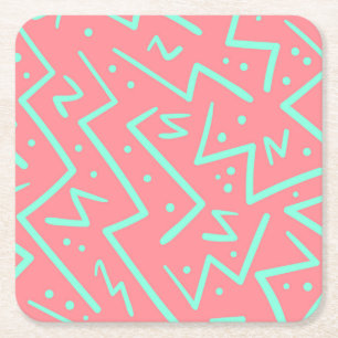 Roze & Groene Retro Psychedelische Ontwerp Vierkante Kartonnen Onderzetter